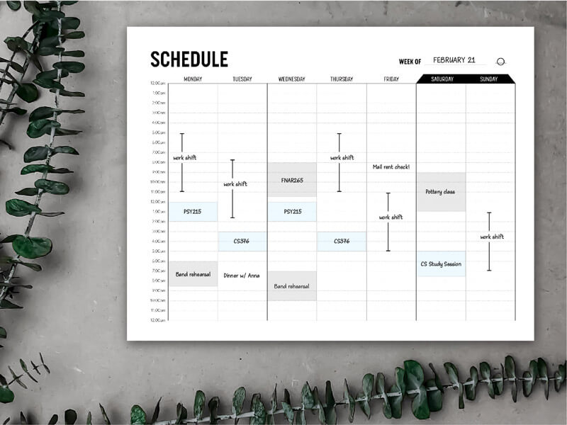 Weekly Time Blocking Schedule